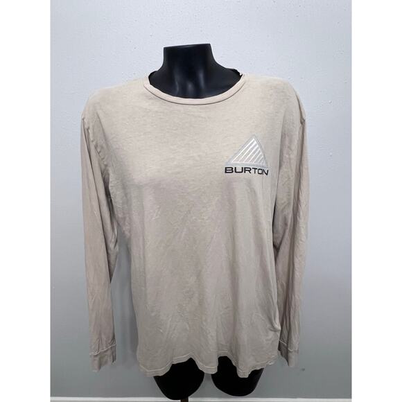 BURTON Snowboarding Crewneck Tan Long Sleeve T-Shirt Mens M SpellOut Outdoors - Picture 1 of 5